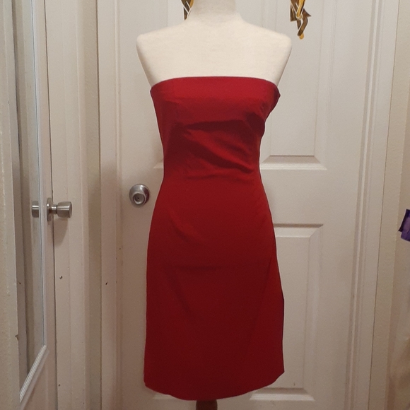 Strapless Red Cocktail Dress w/Side Slit - Picture 2 of 4